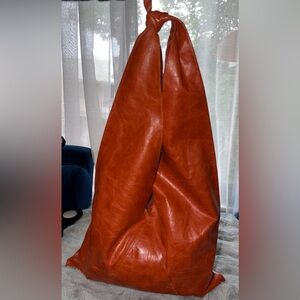 Vintage Vibrant Orange Leather Halter Style Tote Purse